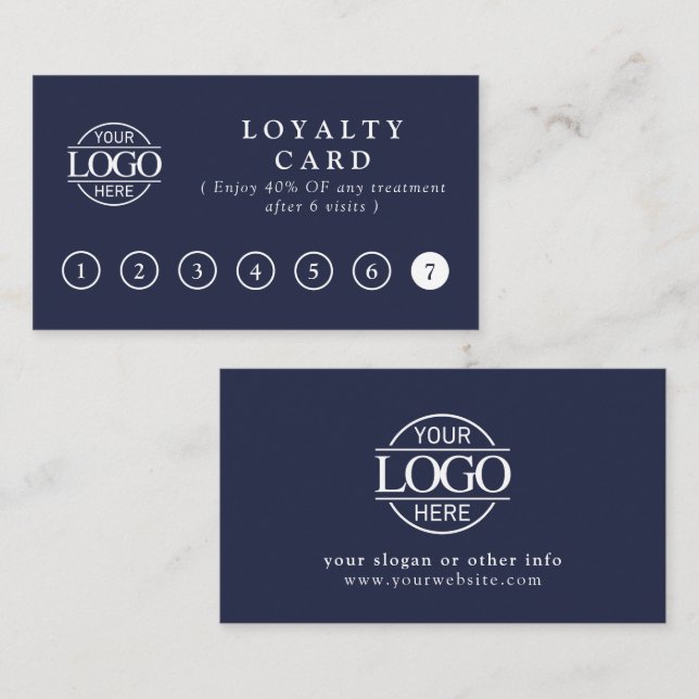 Elegant Simple Navy Blue Customer Rewards Loyalty Card (Front/Back)