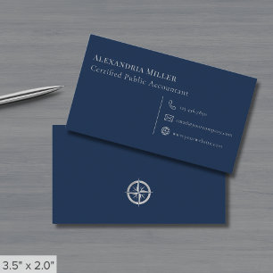 Elegant Simple Navy Blue Silver Business Card