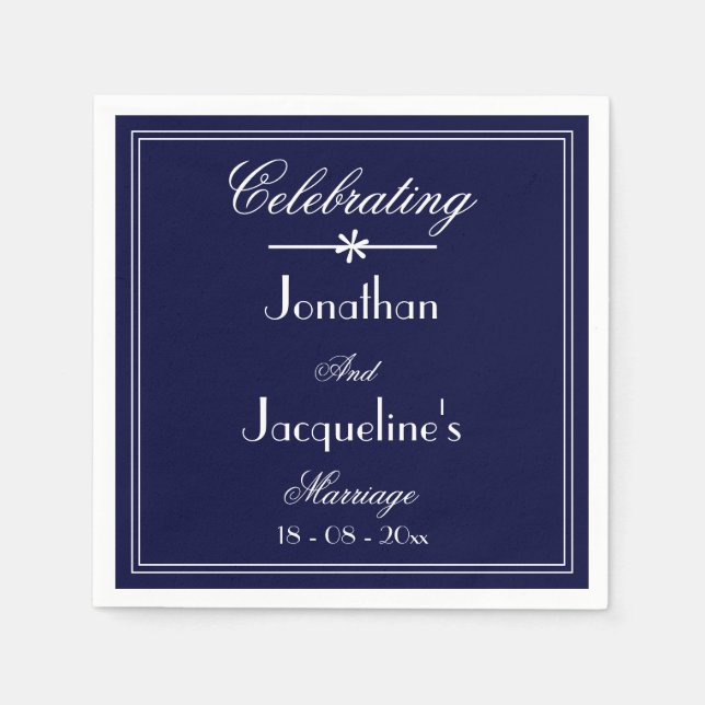 Elegant Simple Navy Blue Wedding Cake Table Paper  Napkin (Front)