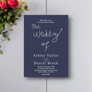 Elegant Simple Navy Blue White Chic Modern Wedding Invitation