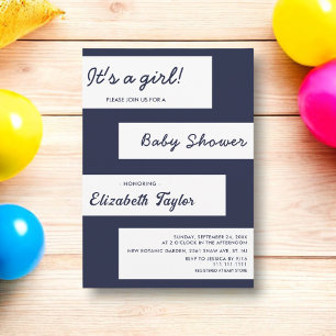 Elegant Simple Navy Blue White Modern Baby Shower Invitation