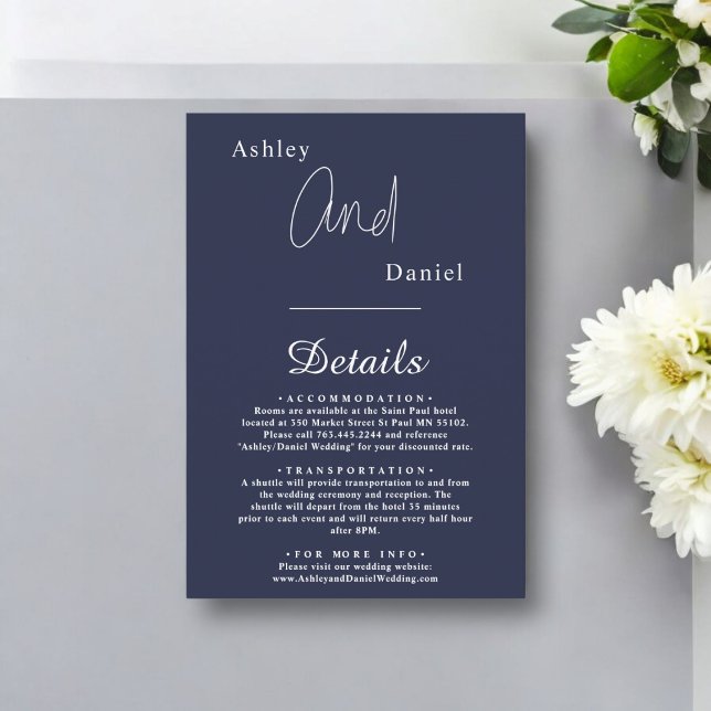 Elegant Simple Navy Blue White Modern Chic Wedding Enclosure Card (Creator Uploaded)