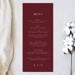 Elegant Simple navy burgundy White Monogram Menu<br><div class="desc">slim menu to match the collection
*if you would like more paper options this design can be transferred to a slim program
*or for more help contact me</div>