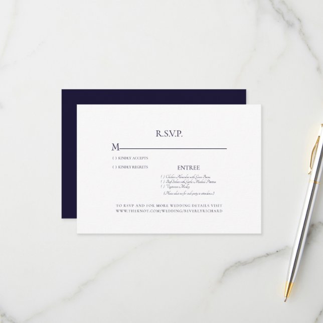 Elegant & Simple Navy Wedding RSVP Card (Front/Back In Situ)