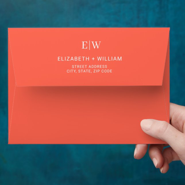 Elegant Simple Neon Flare with Monogram Wedding Envelope (Hand)