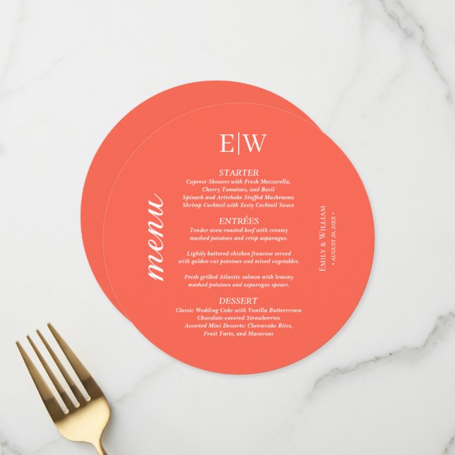 Elegant Simple Neon Flare with Monogram Wedding Menu (Front/Back In Situ)