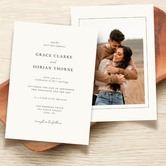 Elegant Simple Neutral Ivory White Photo Wedding Invitation (Creator Uploaded)
