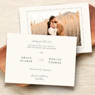 Elegant Simple Neutral Ivory White Wedding Photo Save The Date
