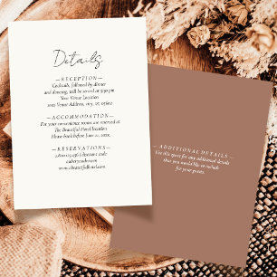 Elegant Simple Neutral Mocha Mousse Wedding Detail Enclosure Card