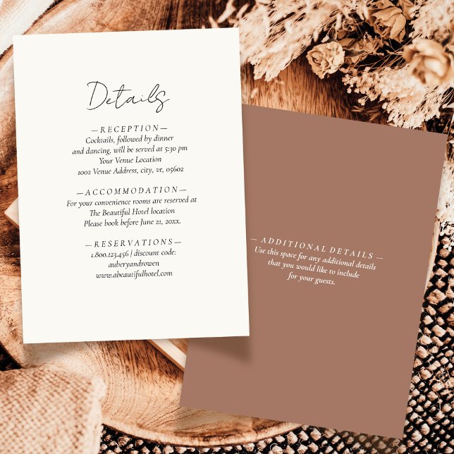 Elegant Simple Neutral Mocha Mousse Wedding Detail Enclosure Card (Creator Uploaded)