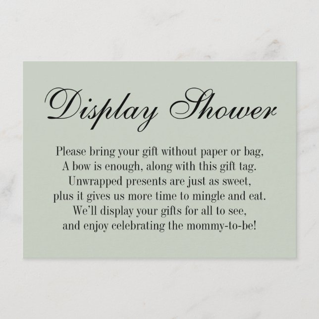 Elegant, Simple No Wrap Baby Shower Sage Green Enclosure Card (Front)