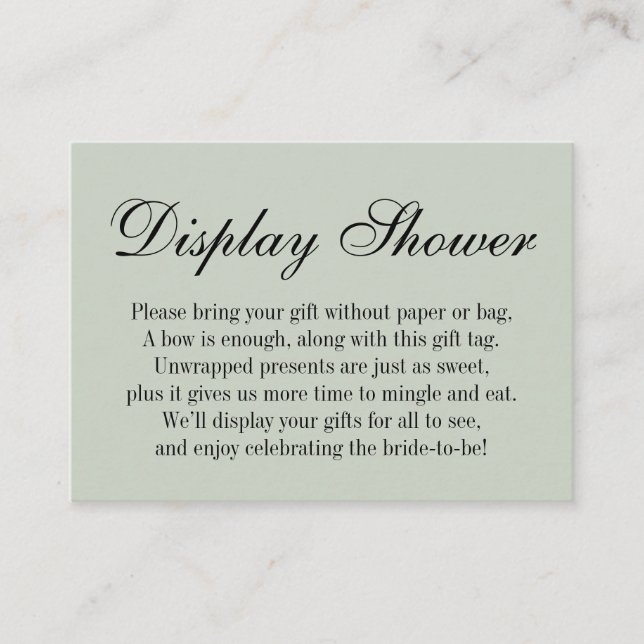 Elegant, Simple No Wrap Bridal Shower, Sage Green Enclosure Card (Front)