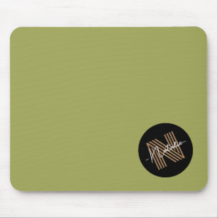 Elegant simple olive and black Monogrammed initial Mouse Pad