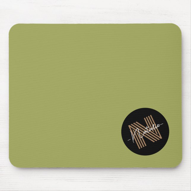 Elegant simple olive and black Monogrammed initial Mouse Pad (Front)