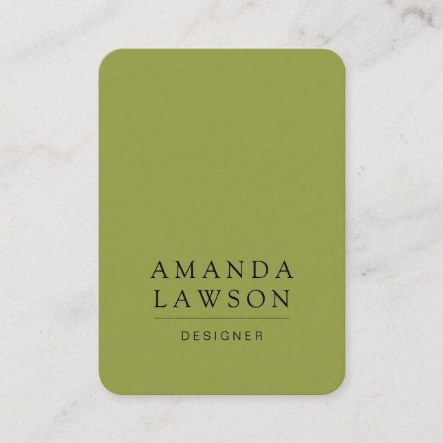 Elegant Simple Olive Green and Beige Business Card (Front)