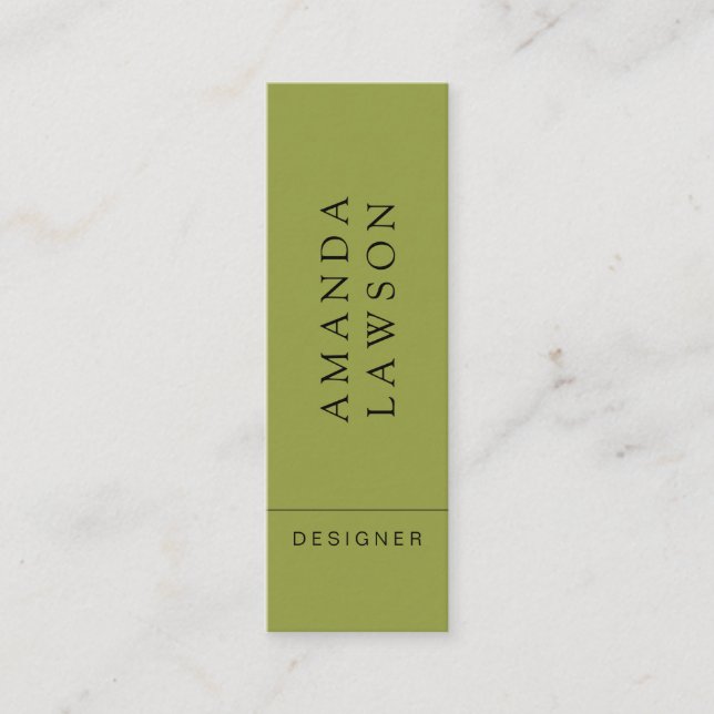 Elegant Simple Olive Green and Beige Mini Business Card (Front)