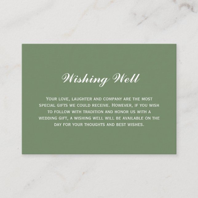 Elegant Simple Olive Green Wedding Wishing Well Enclosure Card (Front)