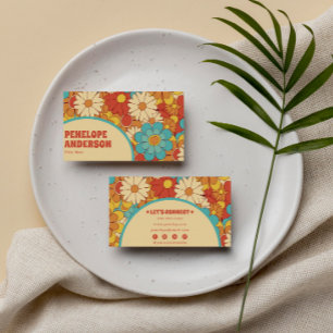 Elegant Simple Orange Blue Retro Groovy Floral  Business Card