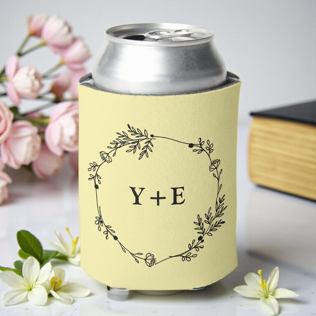 Elegant Simple Pale Yellow Monogrammed Wedding Can Cooler (Creator Uploaded)