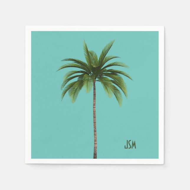 Elegant Simple Palm Trees Tropical Beach Monogram Napkin (Front)