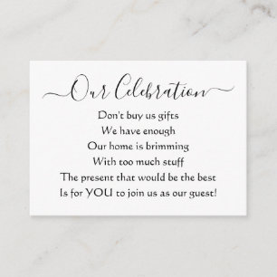 Elegant Simple Party No Gifts Poem Enclosure Card