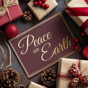 Elegant Simple Peace on Earth Burgundy Gold
