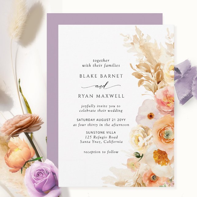 Elegant Simple Peach, Blush Cream Lavender Wedding Invitation (Creator Uploaded)