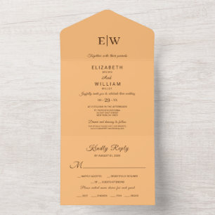 Elegant Simple Peach Monogram Wedding All In One Invitation