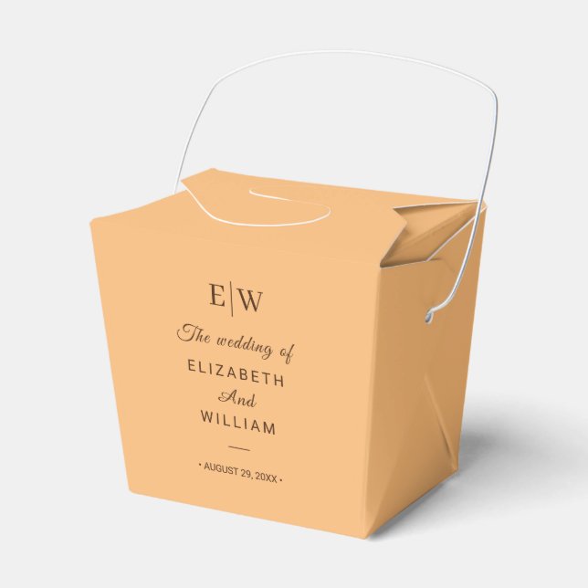 Elegant Simple Peach Monogram Wedding Favour Box (Front Side)