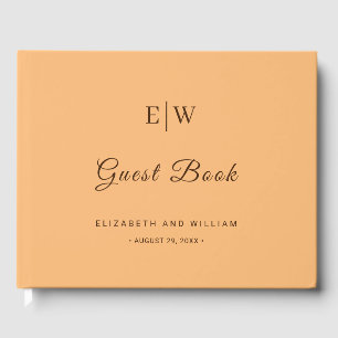 Elegant Simple Peach Monogram Wedding Guest Book