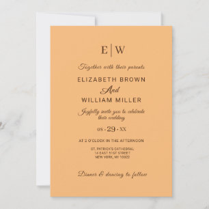 Elegant Simple Peach, Monogram Wedding Invitation