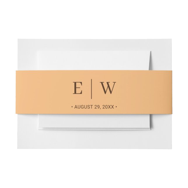 Elegant Simple Peach Monogram Wedding Invitation Belly Band (Front Example)