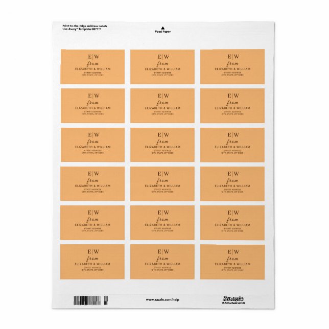 Elegant Simple Peach Monogram Wedding Label (Full Sheet)