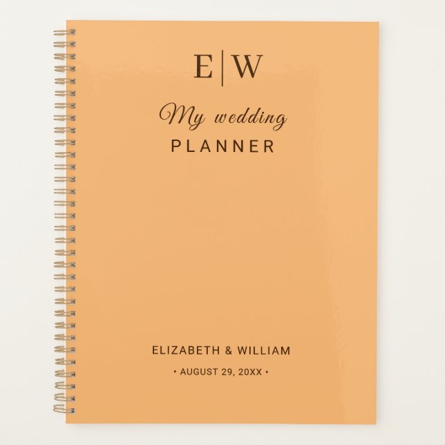 Elegant Simple Peach Monogram Wedding Planner (Front)