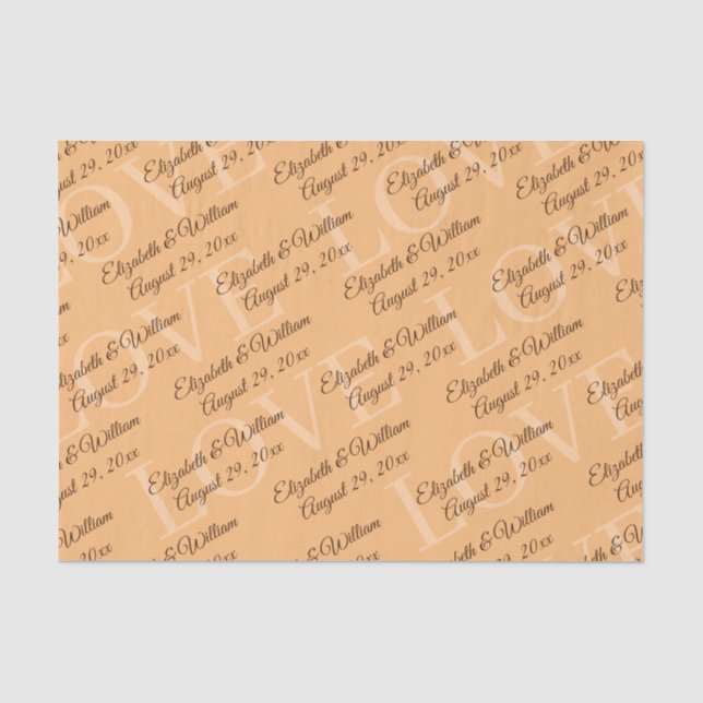 Elegant Simple Peach Monogram Wedding Tissue Paper (Front)