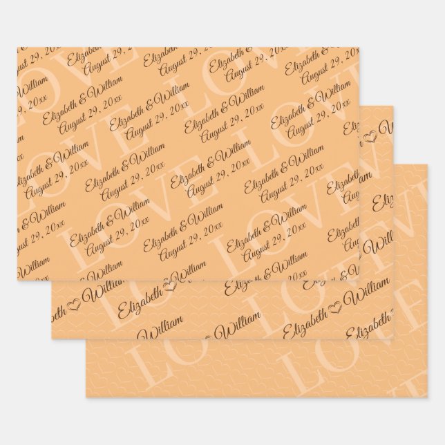Elegant Simple Peach Monogram Wedding Wrapping Paper Sheet (Set)
