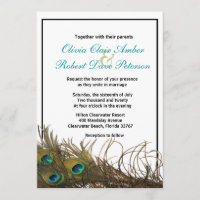 Elegant Simple Peacock Feathers Wedding Invitation