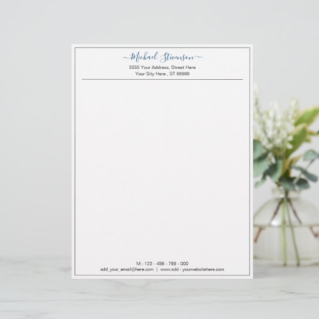 Elegant Simple Personalised Custom Business Name Custom Letterhead (Standing Front)