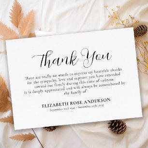 Elegant Simple Personalised Sympathy Funeral Thank You Card