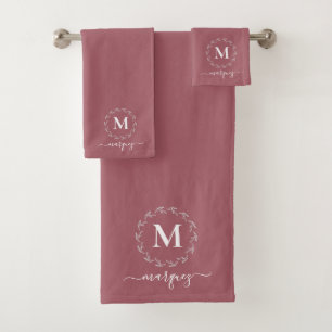 Elegant Simple Personalised Wreath Monogram Bath Towel Set