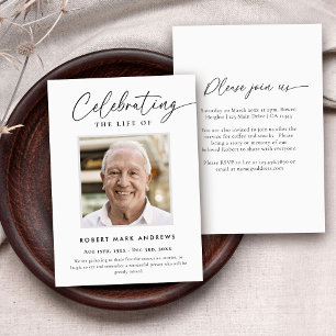 Elegant Simple Photo Celebration of Life Memorial Invitation
