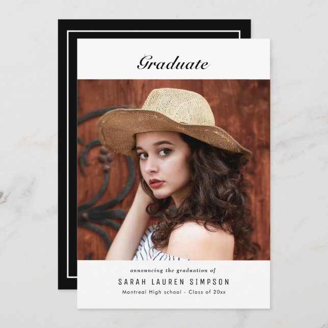 Elegant simple photo graduation dinner invitation (Front/Back)