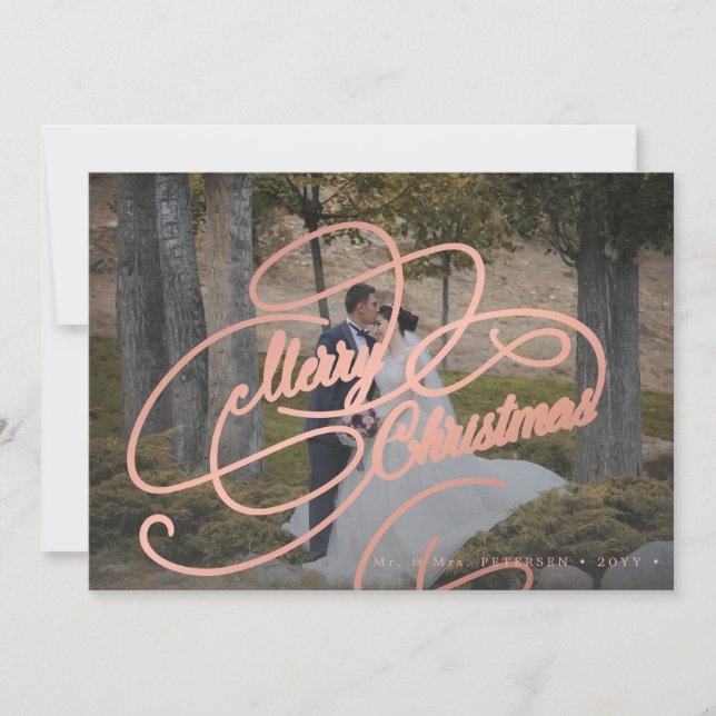 Elegant simple photo newlywed Merry Christmas Holiday Card (Front)