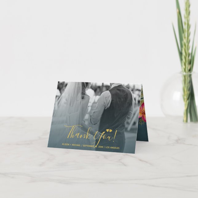 Elegant simple photo romantic floral thank you card (Front)