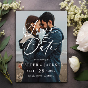Elegant Simple Photo Save the Date Script  Invitation