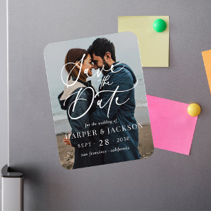 Elegant Simple Photo Save the Date Script  Magnet