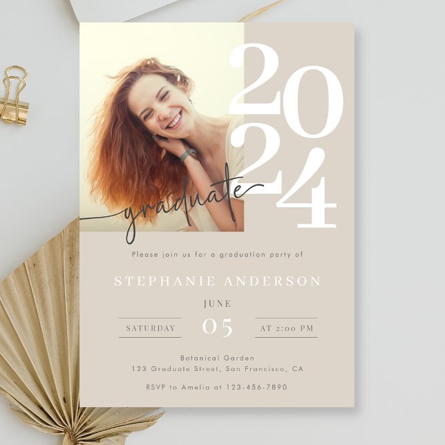 Elegant Simple Photo Script Graduation Party Invitation (Class of 2024 graduation party invitation )