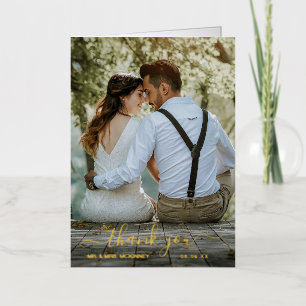 Elegant Simple Photo Wedding Thank You Gold Foil Greeting Card