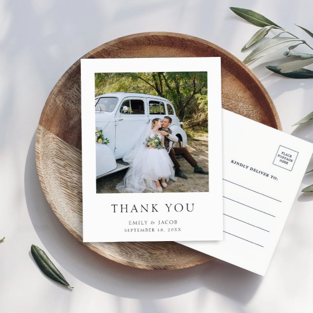 Elegant Simple Photo Wedding Thank You Postcard (Creator Uploaded)
