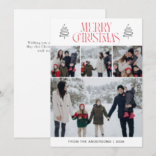 Elegant Simple Pine Tree Christmas Family 3 Photo Holiday Card